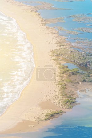 mugla dalaman lake dalyanlar and iztuzu beach opening to the sea at the end shots from above