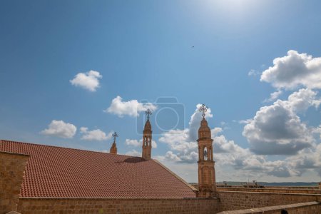 Mardin Midyat district Mor Gabriel Monastery unique architectural detail photographs taken with blue sky