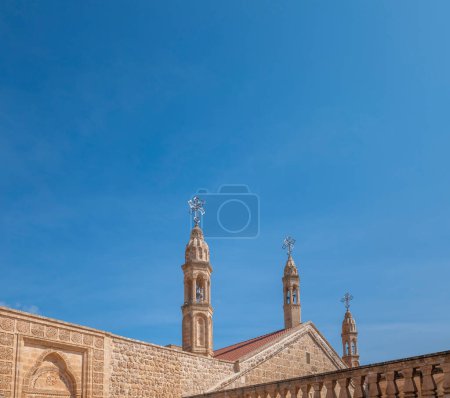 Mardin Midyat district Mor Gabriel Monastery unique architectural detail photographs taken with blue sky