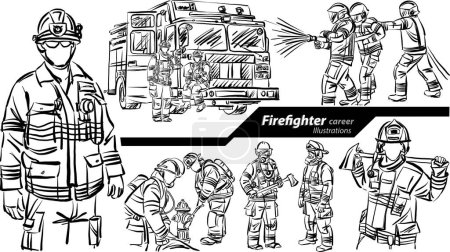 Téléchargez les illustrations : Métier de pompier travail doodle conception dessin illustration vectorielle - en licence libre de droit