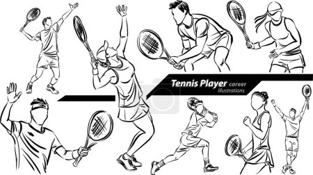 joueur de tennis carrière profession travailler doodle conception dessin illustration vectorielle
