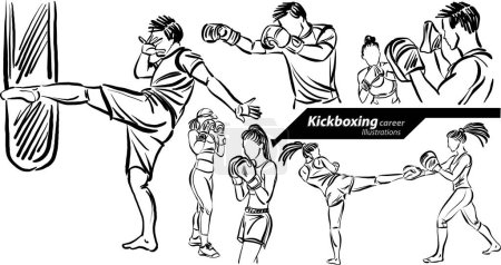 Téléchargez les photos : Kickboxer fitness carrière profession travail gribouillage conception dessin illustration vectorielle - en image libre de droit