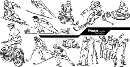 Illustration for Winter sports profession work doodle design drawing vector illustration - Royalty Free Image