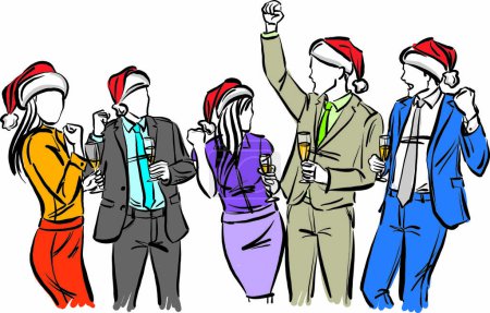 Téléchargez les photos : Gens d'affaires Noël célébration équipe travail concept heureux vecteur illustration - en image libre de droit
