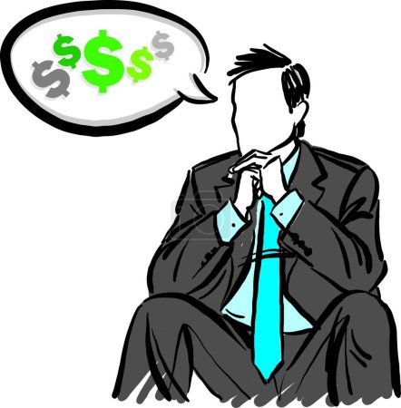 Ilustración de Hombre de negocios pensando en dinero sentado en traje formal corbata concepto de negocio vector ilustración - Imagen libre de derechos