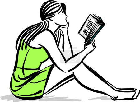 Téléchargez les illustrations : Femme lecture livre paisiblement assis calme concept vectoriel illustration - en licence libre de droit