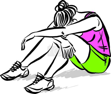 Téléchargez les illustrations : Athlete runner tired resting woman girl vector illustration - en licence libre de droit