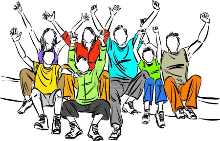 Téléchargez les photos : Happy family friend friendship raising arms hands concept vector illustration - en image libre de droit
