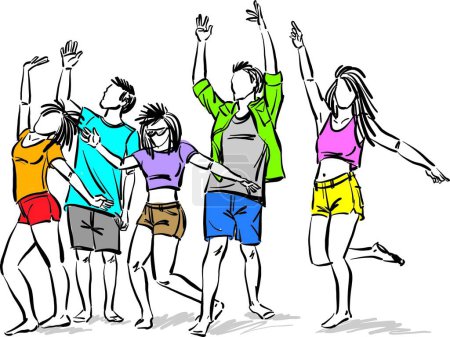 Téléchargez les photos : Happy friends together dancing friendship concept vector illustration - en image libre de droit