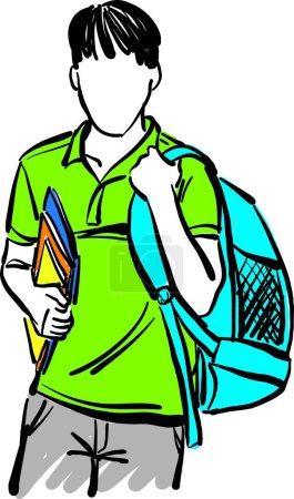 Photo for Young teenager student high school with books and backpack boy back to school concept vector illustration - Royalty Free Image