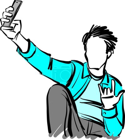 Illustration for Guy taking himself a picture with his cellpone teen teenager young student vector illustration - Royalty Free Image