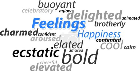 Illustration for Feeling Happiness vector lettering words synonyms graphic concept vector illustration - Royalty Free Image