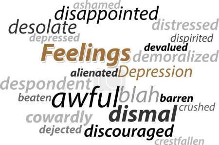 Illustration for Feeling Depression vector lettering words synonyms graphic concept vector illustration - Royalty Free Image
