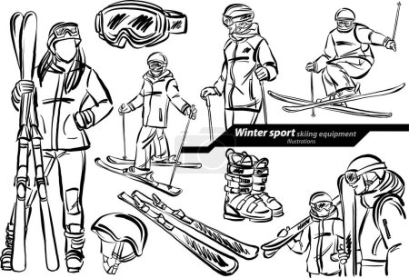 Illustration for Winter 2 sport skiing equipment vector illustrator set collection - Royalty Free Image