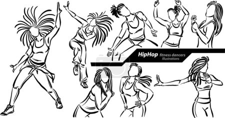Téléchargez les photos : Danseurs de fitness HipHop dessin dessin illustration vectorielle - en image libre de droit
