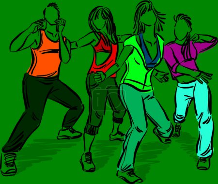Téléchargez les photos : HipHop 1 danseurs de fitness ensemble dessin dessin dessin illustration vectorielle - en image libre de droit