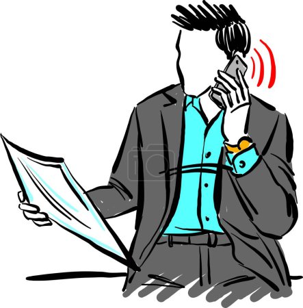 Téléchargez les photos : Homme d'affaires parler cellpone conception doodle dessin illustration vectorielle - en image libre de droit