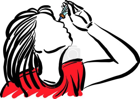 Téléchargez les photos : Femme appliquant collyre soins de santé doodle vecteur illustration - en image libre de droit