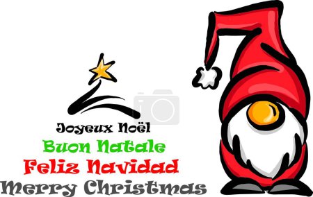 Téléchargez les photos : Joyeux Noël gnomes lettrage conception écriture écriture vacances concept vectoriel illustration - en image libre de droit