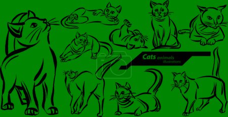 Téléchargez les photos : Chats animaux dessin dessin dessin dessin vectoriel illustration - en image libre de droit