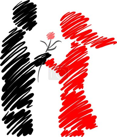 Téléchargez les photos : Couple romantique 5 homme et femme st.valentin coup de pinceau vecteur illustration - en image libre de droit