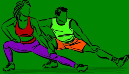 Téléchargez les photos : Couple homme et femme sport fitness corps santé vecteur illustration - en image libre de droit