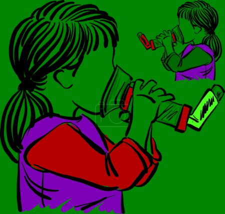Téléchargez les photos : Petite fille utilisant inhalateur bleu et orange soins de santé poumons maladie vecteur illustration - en image libre de droit