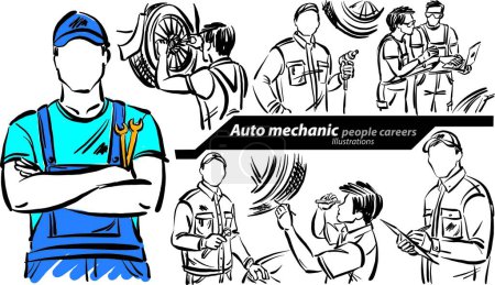 Téléchargez les photos : Automobile mécanicien carrière profession travail gribouiller conception dessin vectoriel illustration - en image libre de droit