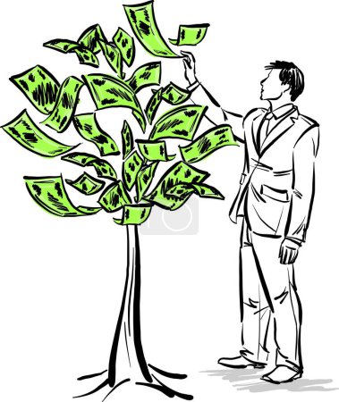 Téléchargez les photos : Homme d'affaires avec de l'argent arbre concept d'entreprise illustration vectorielle - en image libre de droit