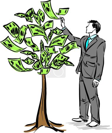 Téléchargez les photos : Homme d'affaires couleur avec de l'argent arbre business concept vectoriel illustration - en image libre de droit