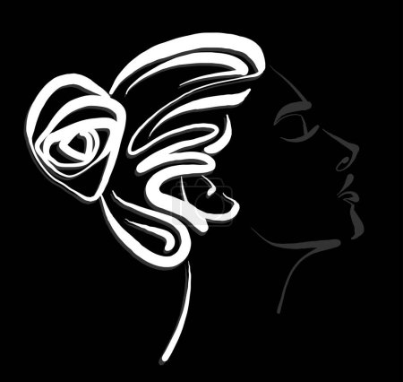 Téléchargez les photos : Silhouette visage noir fond femme ligne art brosse à main vecteur illustration - en image libre de droit