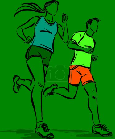 Téléchargez les photos : Couple homme et femme courir concept de fitness illustration vectorielle - en image libre de droit