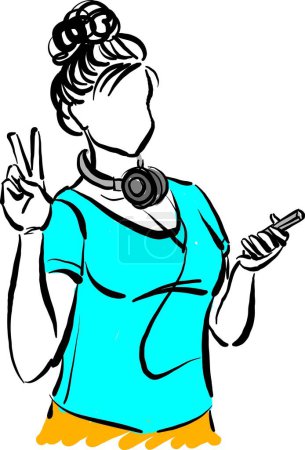 Frau 1 mit Kopfhörer und Handy-Vektor-Illustration