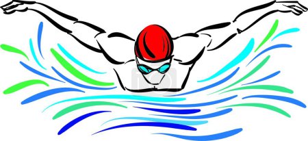 Schwimmer Mann Pinsel Strich Linie Kunst Vektor Illustration
