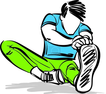 Téléchargez les photos : Fitness homme gars étirement jambes exercices illustration vectorielle - en image libre de droit