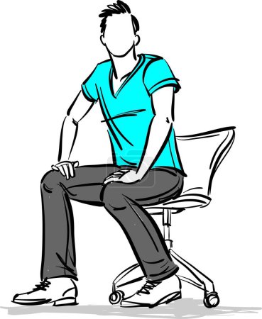 homme gars homme détente assis bureau chaise vectoriel illustration