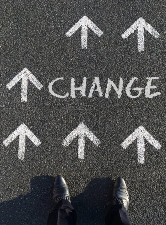 Moving Forward - top view on arrows and the word change