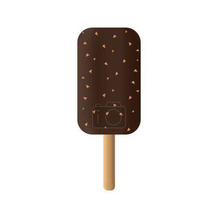 Téléchargez les illustrations : Illustration vectorielle réaliste de crème glacée avec glaçage au chocolat et noix sur un bâton. Popsicle aux amandes au chocolat sur un bâton isolé sur blanc - en licence libre de droit