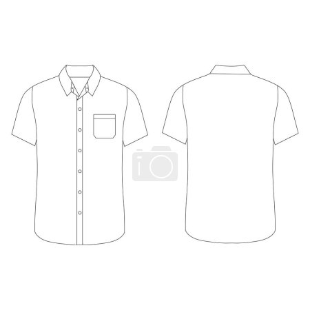 Illustration for Flat sketch of white short sleeve shirts fashion for mens. Front and back view of mens fashion vector illustration - Royalty Free Image