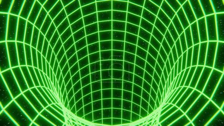 Abstract background green tunnel made of neon glow hi-tech sci-fi futurisctic energy web matrix lines in dark space. 4k 3d illustration, 3d design, 3d graphics