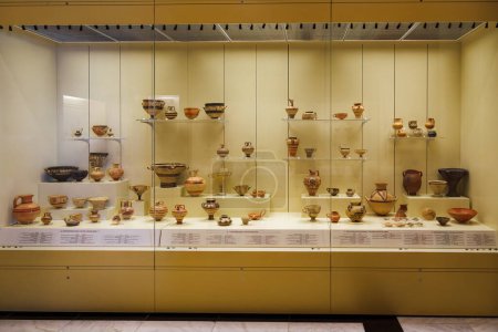 Mycenae, Greece - July 13 2021: exhibits on display inside the Archaeological Museum.