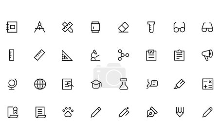 Illustration for School and education icon set. Outline icons collection. Editable stroke. - Royalty Free Image