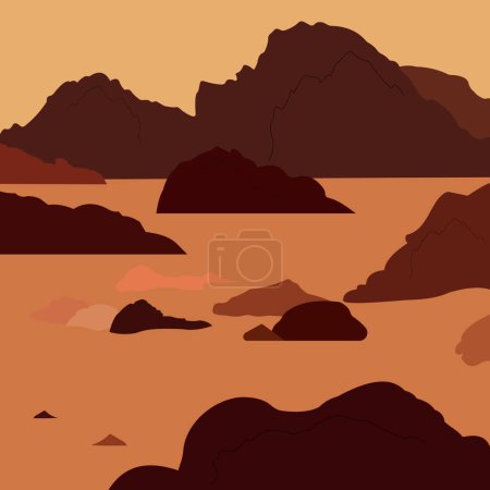 Illustration for Mars landscape, alien planet background, red desert surface with mountains. Mars extraterrestrial computer game backdrop, cartoon vector illustration. World space week. - Royalty Free Image