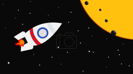 Illustration for Space flat vector background with rocket, spaceship, sun, planets and stars. Space for your text. world space week. Pattern for web page, textile,  wallpaper, banner,poster, card. - Royalty Free Image
