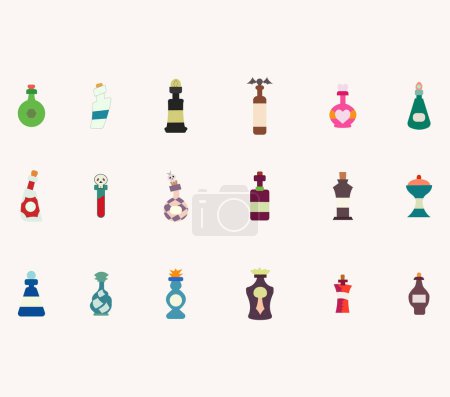 Game potion and magic orb. Cartoon elixir for strength mana and stamina, love potion poison and antidote in magic phials 2D game UI icon asset. Vector sprite interface elements set.