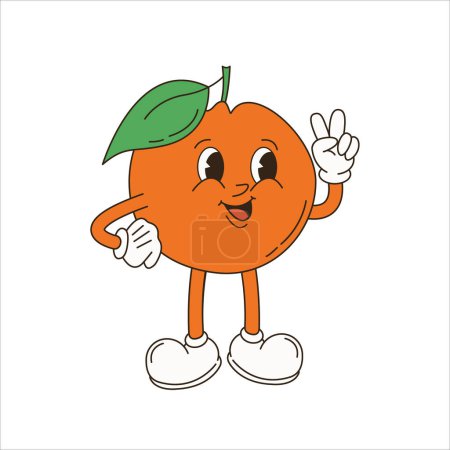 Retro Cartoon Character Fruchtset vorhanden. Vector Funny Illustration mit Banane, Kirsche, Zitrone, Erdbeere, Wassermelone
