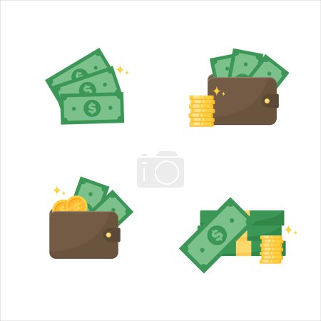 Conjunto de iconos de vectores. dólar valor vector billetera y tarjeta de crédito dinero gasto ideas.