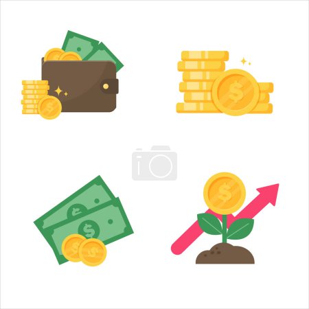 Money icons set dollar