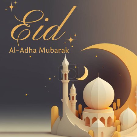 Eid Mubarak, Eid Mubarak Greeting Gold Glitter Particles. Ramadan Candle Lantern with Wooden Prayer Beads and Dates. "Eid Mubarak" means Blessed Festival
