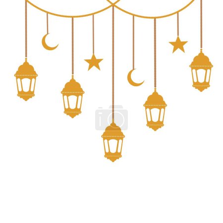 Ramadan Kareem card design template monoline style, Islamic greetings ramadan kareem card design background with lanterns and crescent moon